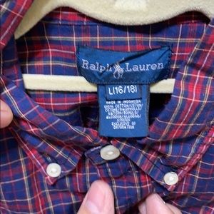 Polo Ralph Lauren checkered button shirt. Lg 16-18
